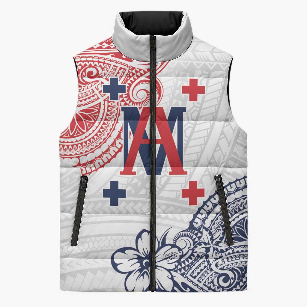 Kingdom of Uvea 1842-1860 Personalized Sleeveless Puffer Jacket Wallis and Futuna Polynesian Tribal Pattern LT9 Unisex White - Polynesian Pride
