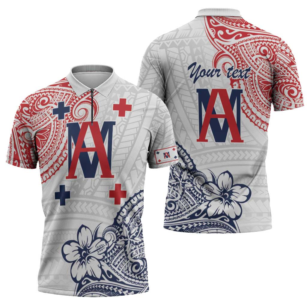 Kingdom of Uvea 1842-1860 Personalized Zipper Polo Shirt Wallis and Futuna Polynesian Tribal Pattern - Polynesian Pride