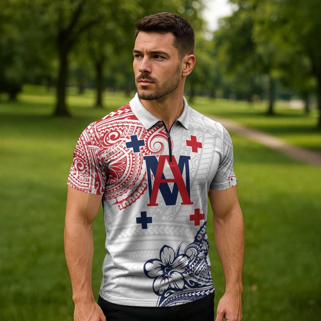 Kingdom of Uvea 1842-1860 Personalized Zipper Polo Shirt Wallis and Futuna Polynesian Tribal Pattern - Polynesian Pride