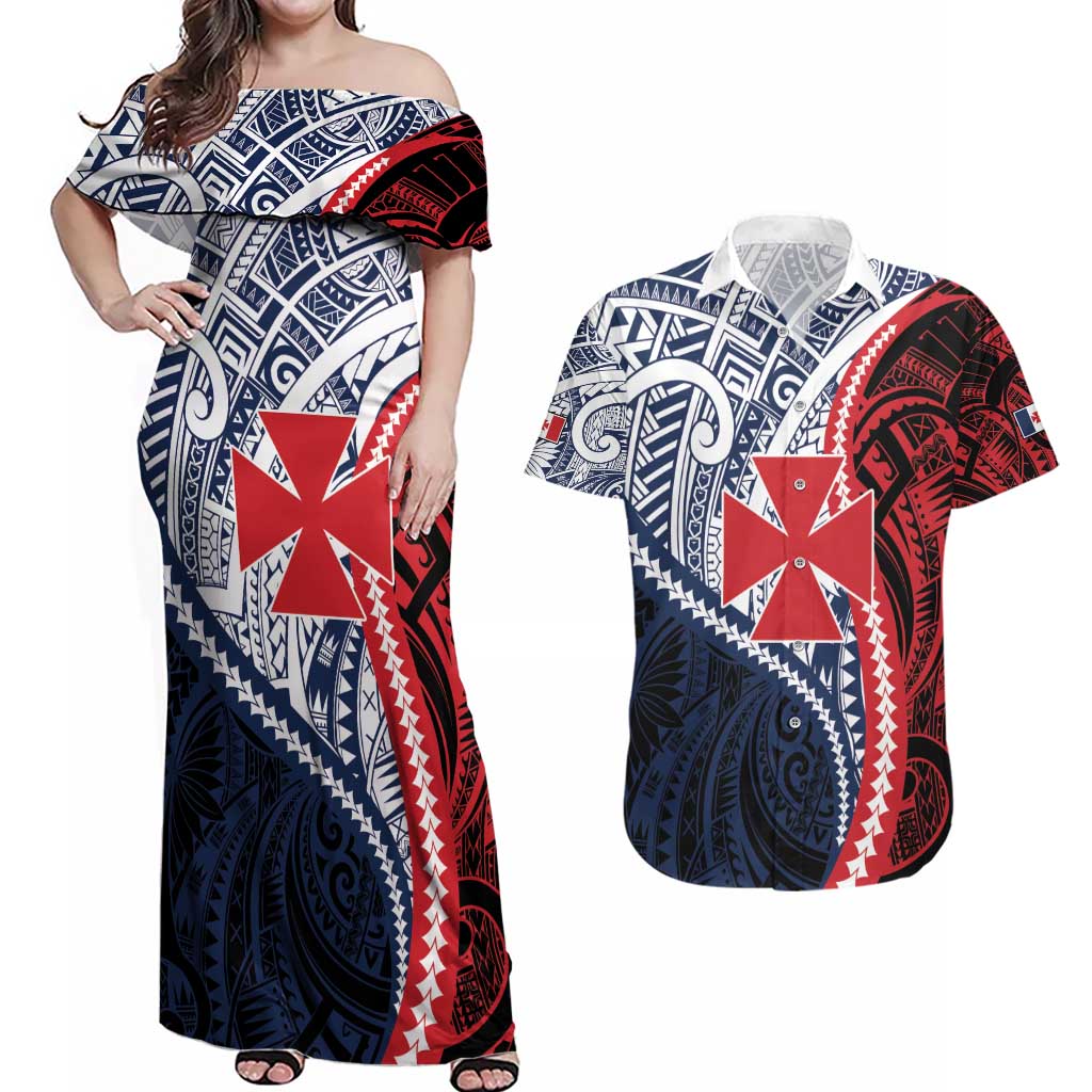 Kingdom of Uvea 1860-1886 Personalized Couples Matching Off Shoulder Maxi Dress and Hawaiian Shirt Wallis and Futuna Polynesian Tribal Pattern