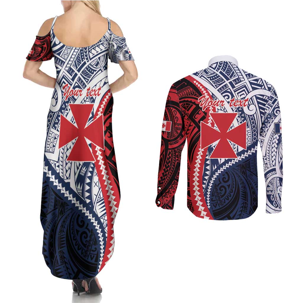 Kingdom of Uvea 1860-1886 Personalized Couples Matching Summer Maxi Dress and Long Sleeve Button Shirt Wallis and Futuna Polynesian Tribal Pattern