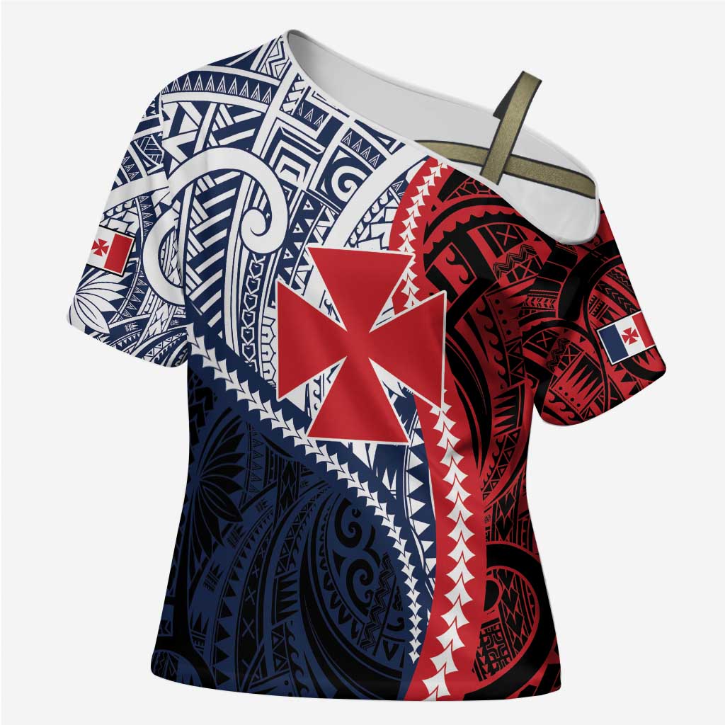 Kingdom of Uvea 1860-1886 Personalized Cross Shoulder Shirt Wallis and Futuna Polynesian Tribal Pattern LT9 Female Red - Polynesian Pride