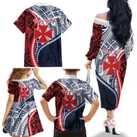 Kingdom of Uvea 1860-1886 Personalized Family Matching Off The Shoulder Long Sleeve Dress and Hawaiian Shirt Wallis and Futuna Polynesian Tribal Pattern
