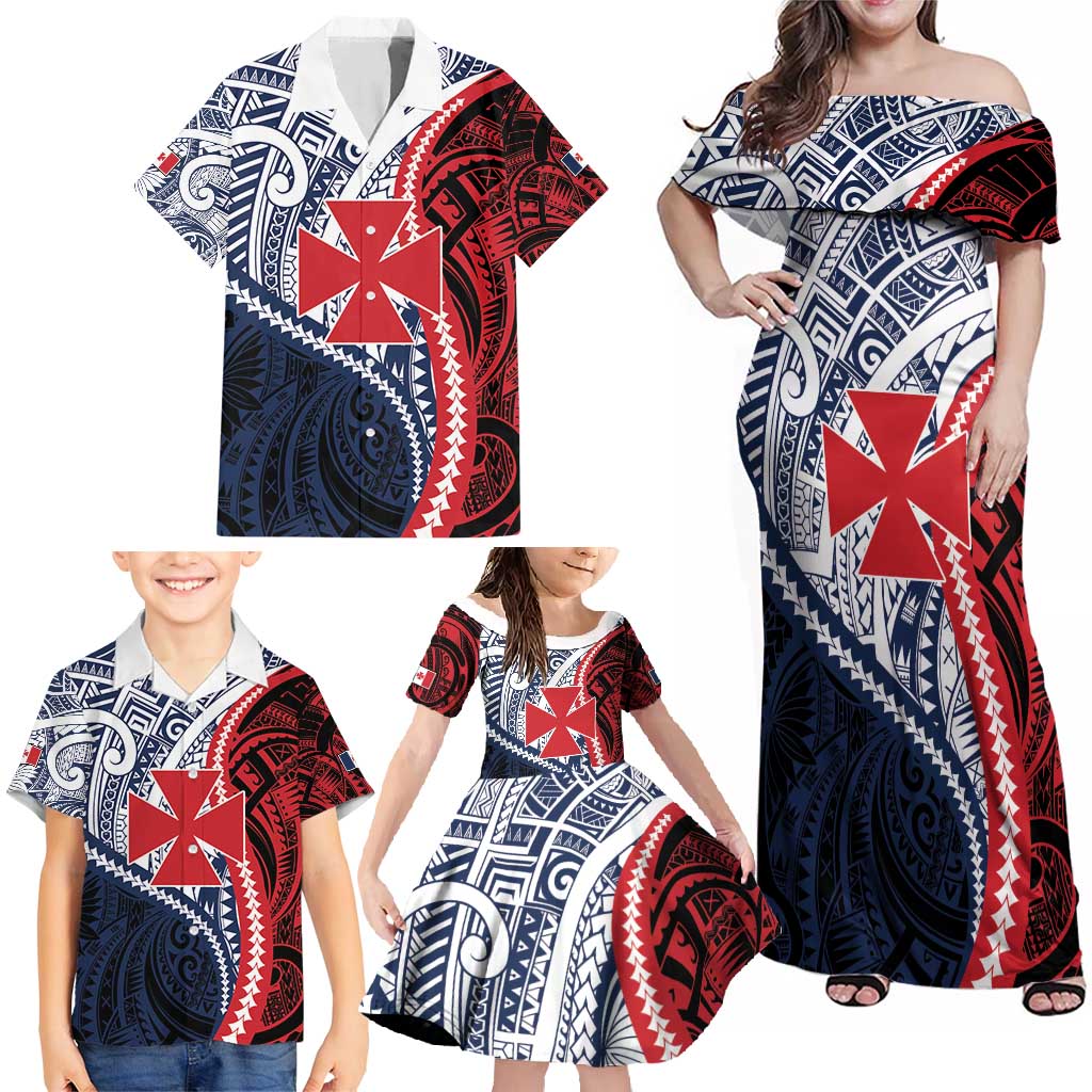Kingdom of Uvea 1860-1886 Personalized Family Matching Off Shoulder Maxi Dress and Hawaiian Shirt Wallis and Futuna Polynesian Tribal Pattern