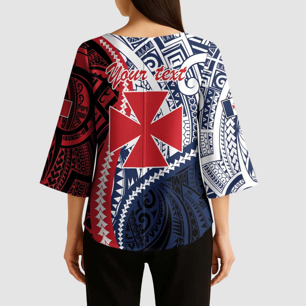 Kingdom of Uvea 1860-1886 Personalized Kimono Sleeve Blouse Wallis and Futuna Polynesian Tribal Pattern - Polynesian Pride