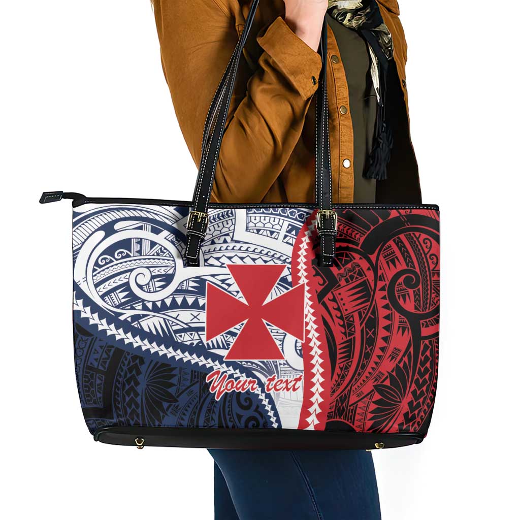 Kingdom of Uvea 1860-1886 Personalized Leather Tote Bag Wallis and Futuna Polynesian Tribal Pattern