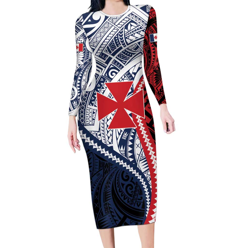 Kingdom of Uvea 1860-1886 Personalized Long Sleeve Bodycon Dress Wallis and Futuna Polynesian Tribal Pattern