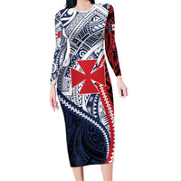 Kingdom of Uvea 1860-1886 Personalized Long Sleeve Bodycon Dress Wallis and Futuna Polynesian Tribal Pattern