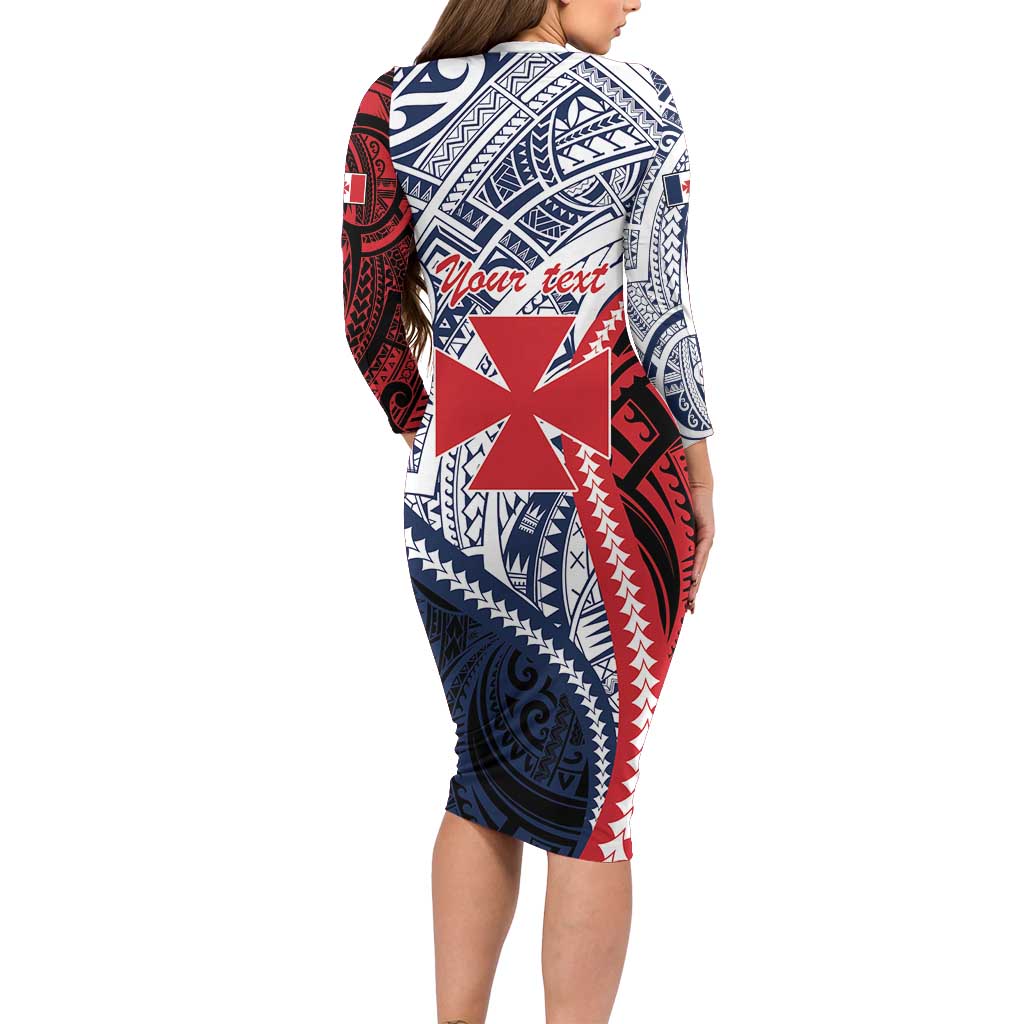 Kingdom of Uvea 1860-1886 Personalized Long Sleeve Bodycon Dress Wallis and Futuna Polynesian Tribal Pattern