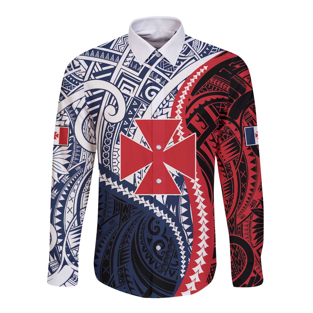 Kingdom of Uvea 1860-1886 Personalized Long Sleeve Button Shirt Wallis and Futuna Polynesian Tribal Pattern LT9 Unisex Red - Polynesian Pride