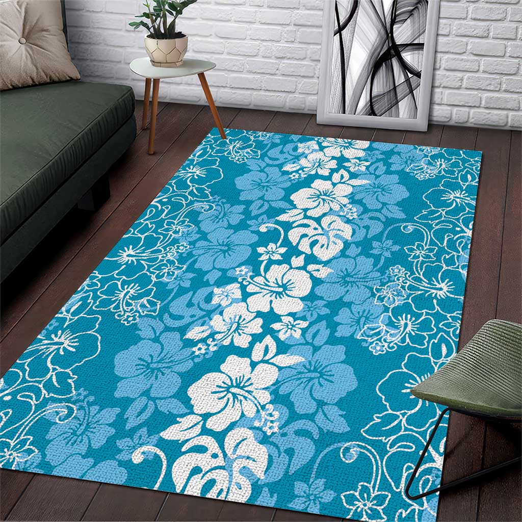 Hawaiian Lei Day Area Rug Blue Hibiscus Flowers Lei Art