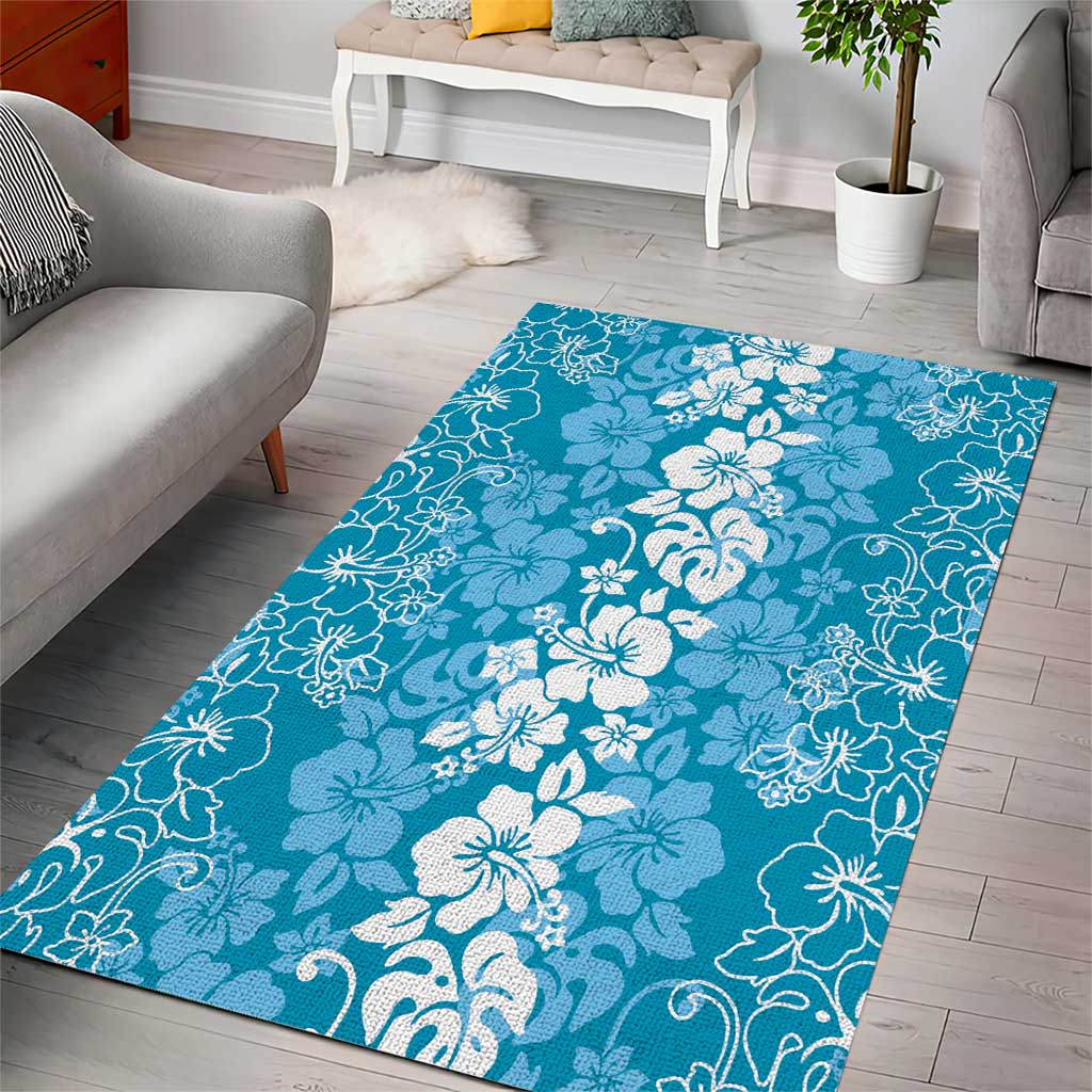 Hawaiian Lei Day Area Rug Blue Hibiscus Flowers Lei Art