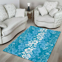 Hawaiian Lei Day Area Rug Blue Hibiscus Flowers Lei Art