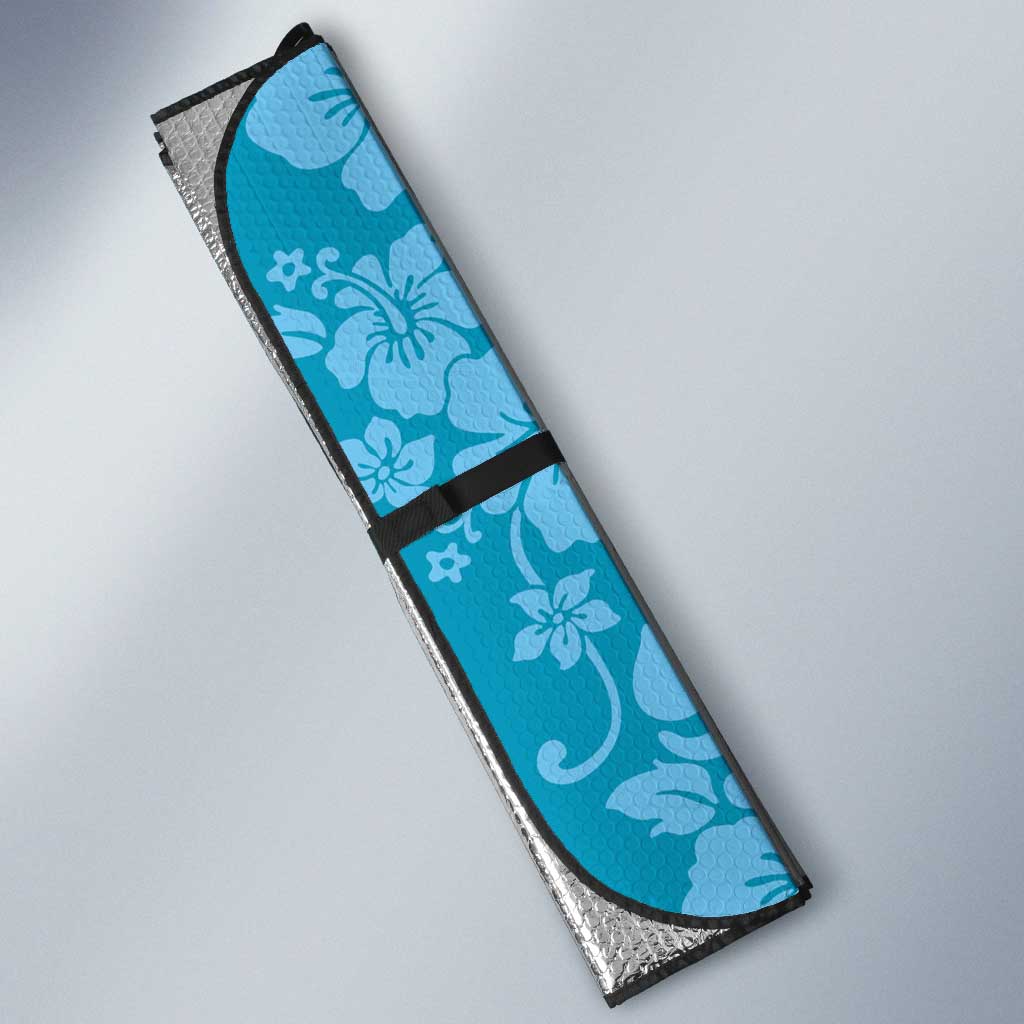 Hawaiian Lei Day Auto Sun Shade Blue Hibiscus Flowers Lei Art - Polynesian Pride