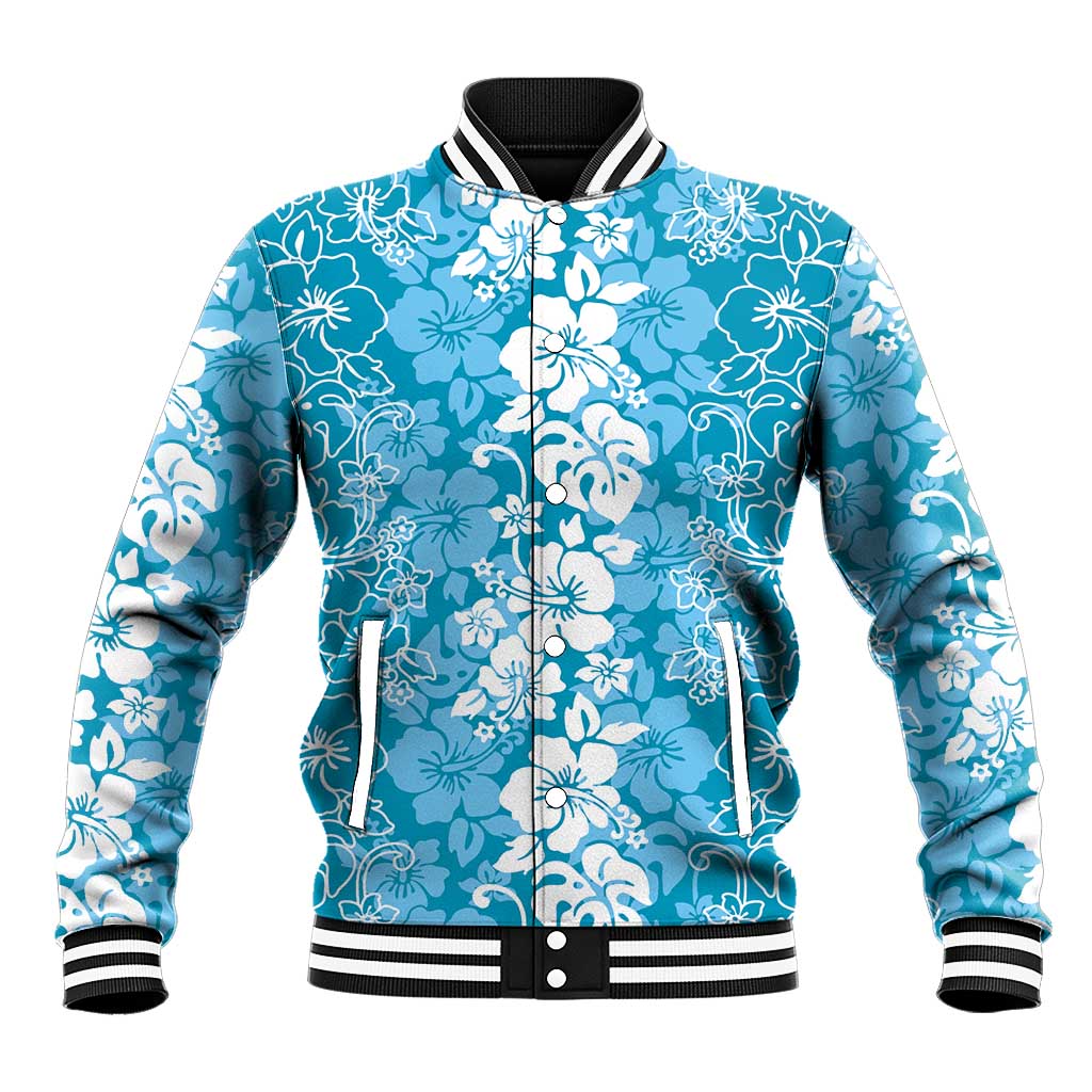 Hawaiian Lei Day Baseball Jacket Blue Hibiscus Flowers Lei Art