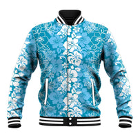 Hawaiian Lei Day Baseball Jacket Blue Hibiscus Flowers Lei Art