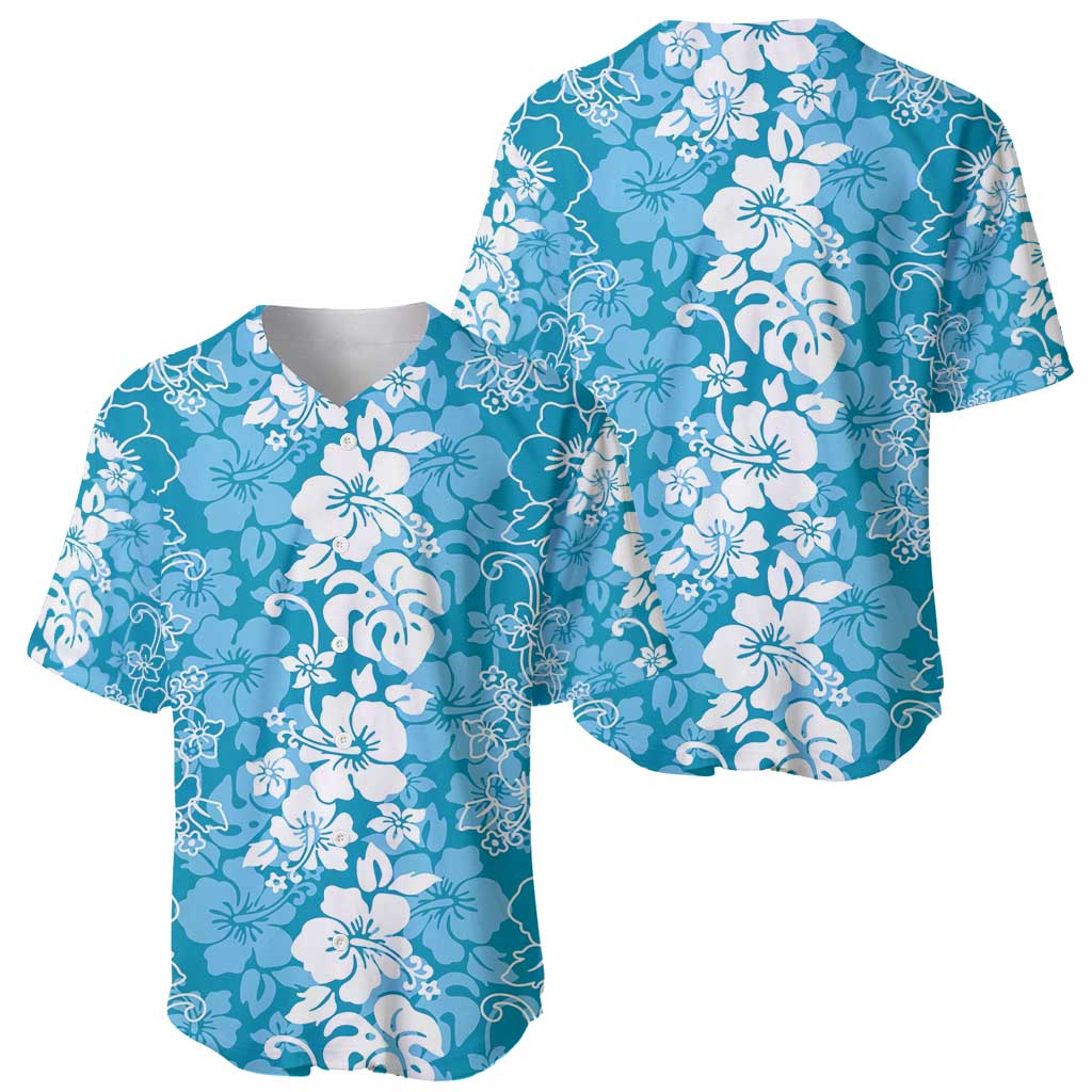 Hawaiian Lei Day Baseball Jersey Blue Hibiscus Flowers Lei Art