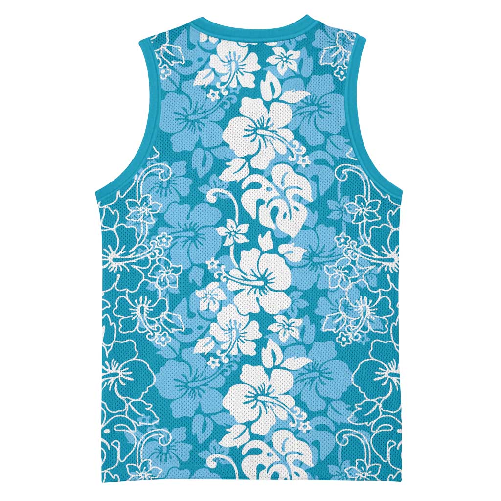 Hawaiian Lei Day Basketball Jersey Blue Hibiscus Flowers Lei Art LT9 - Polynesian Pride
