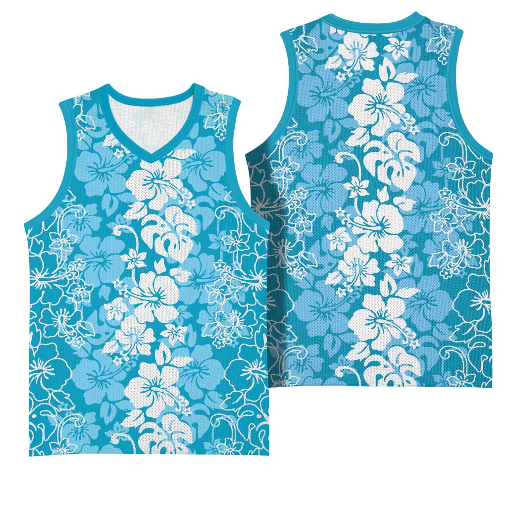 Hawaiian Lei Day Basketball Jersey Blue Hibiscus Flowers Lei Art LT9 - Polynesian Pride
