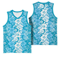 Hawaiian Lei Day Basketball Jersey Blue Hibiscus Flowers Lei Art LT9 - Polynesian Pride