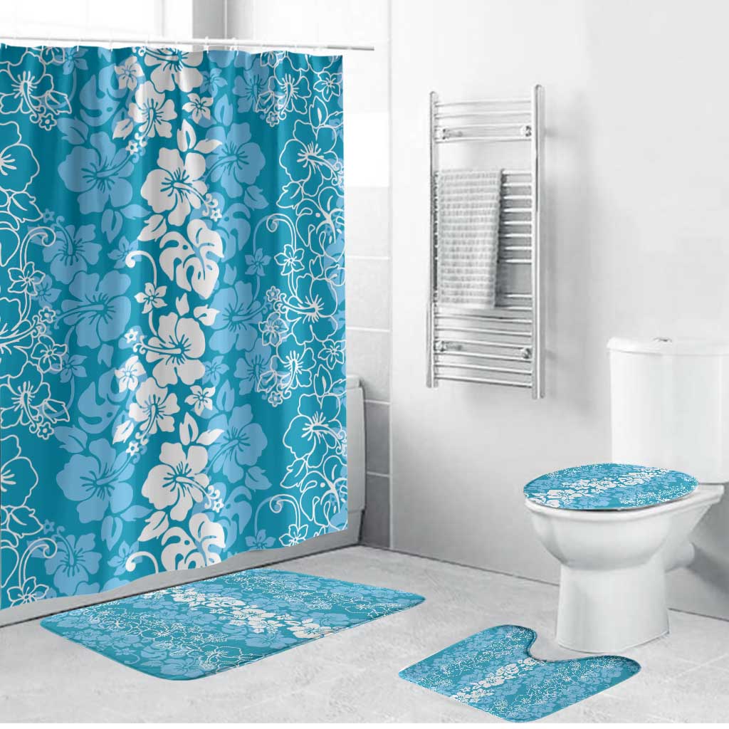 Hawaiian Lei Day Bathroom Set Blue Hibiscus Flowers Lei Art - Polynesian Pride