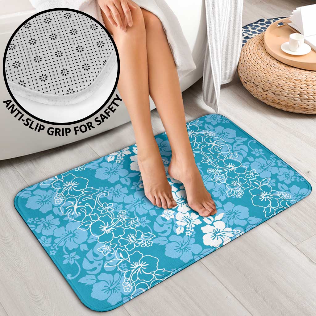 Hawaiian Lei Day Bathroom Set Blue Hibiscus Flowers Lei Art - Polynesian Pride