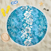 Hawaiian Lei Day Beach Blanket Blue Hibiscus Flowers Lei Art LT9 One Size 150cm Blue - Polynesian Pride