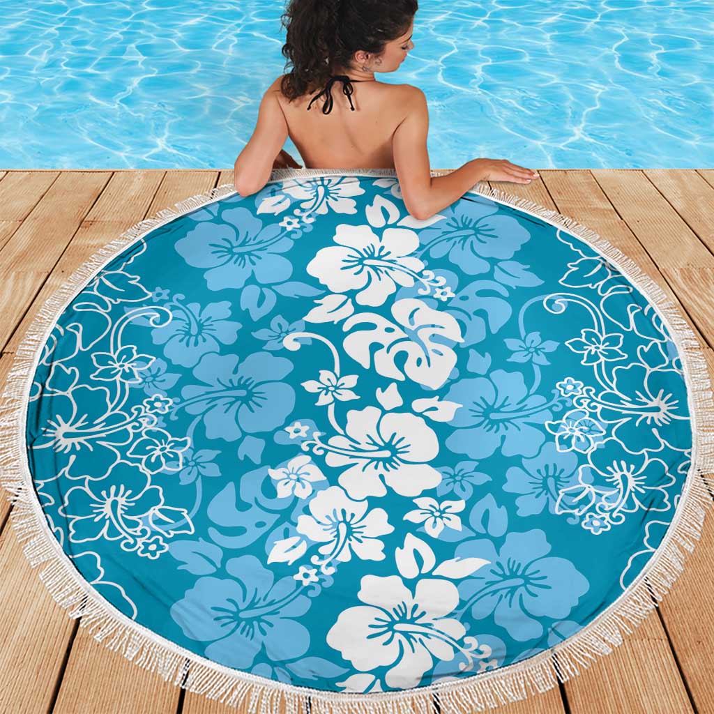 Hawaiian Lei Day Beach Blanket Blue Hibiscus Flowers Lei Art LT9 - Polynesian Pride