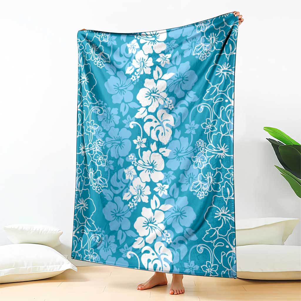 Hawaiian Lei Day Blanket Blue Hibiscus Flowers Lei Art