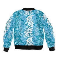 Hawaiian Lei Day Bomber Jacket Blue Hibiscus Flowers Lei Art