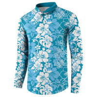 Hawaiian Lei Day Button Sweatshirt Blue Hibiscus Flowers Lei Art LT9 - Polynesian Pride