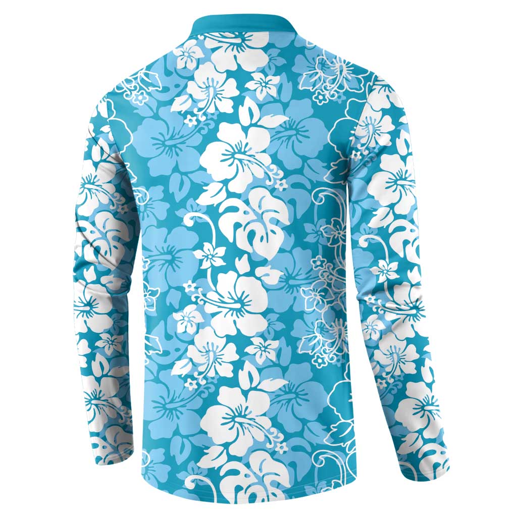 Hawaiian Lei Day Button Sweatshirt Blue Hibiscus Flowers Lei Art LT9 - Polynesian Pride