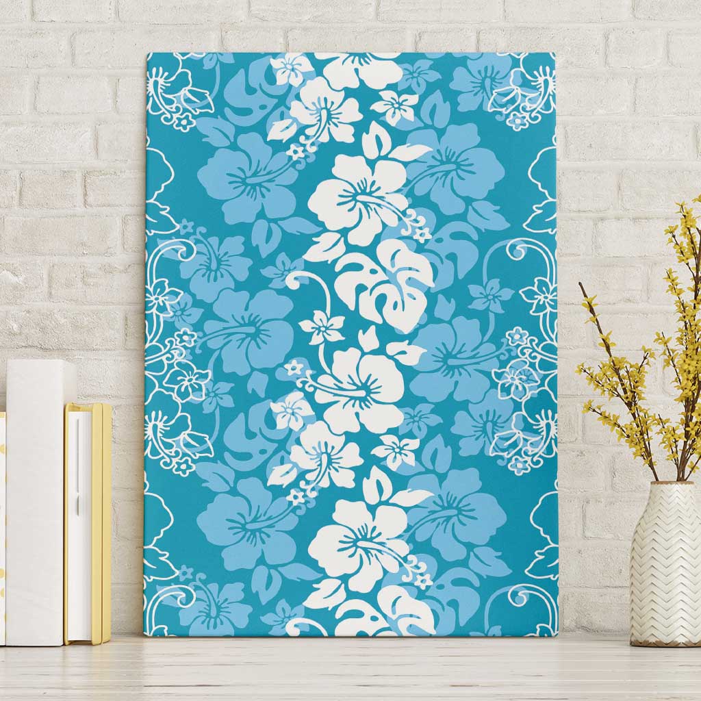 Hawaiian Lei Day Canvas Wall Art Blue Hibiscus Flowers Lei Art