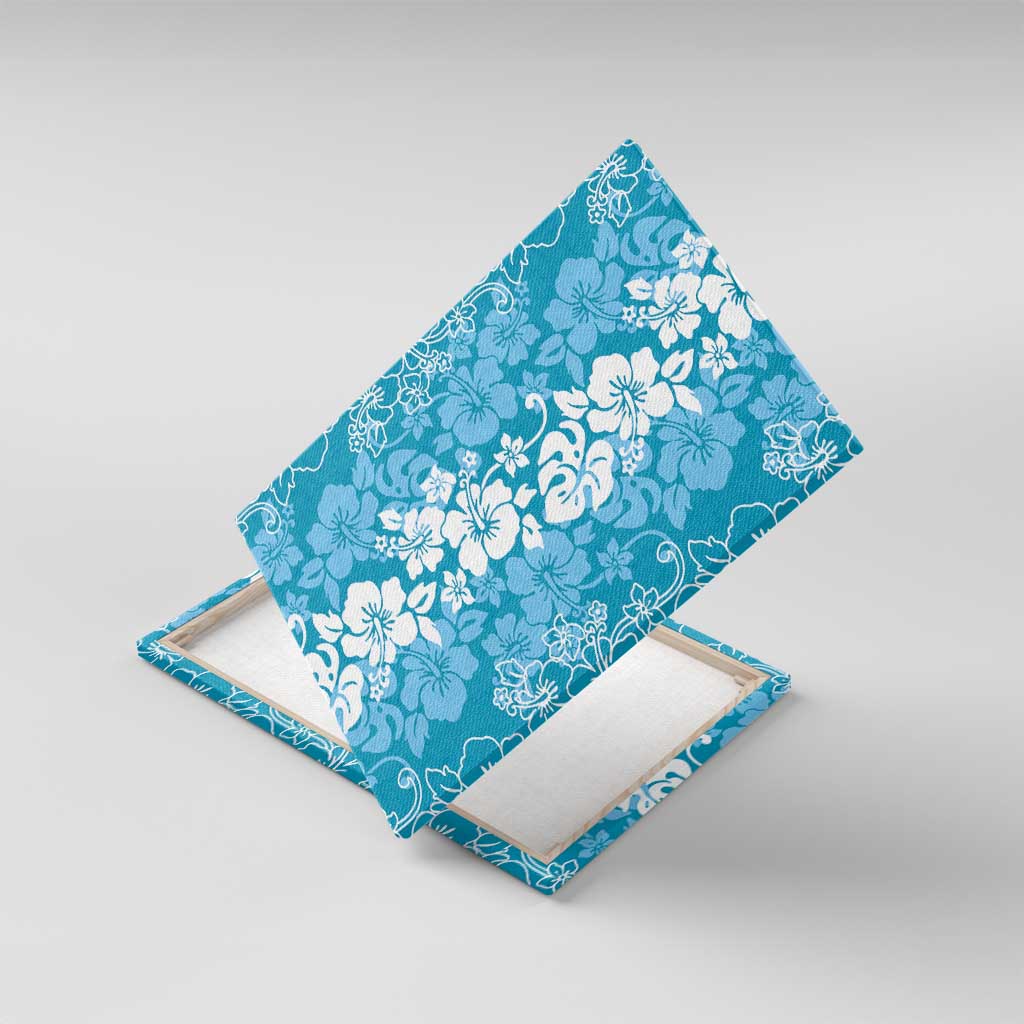 Hawaiian Lei Day Canvas Wall Art Blue Hibiscus Flowers Lei Art LT9 With Frame Blue - Polynesian Pride