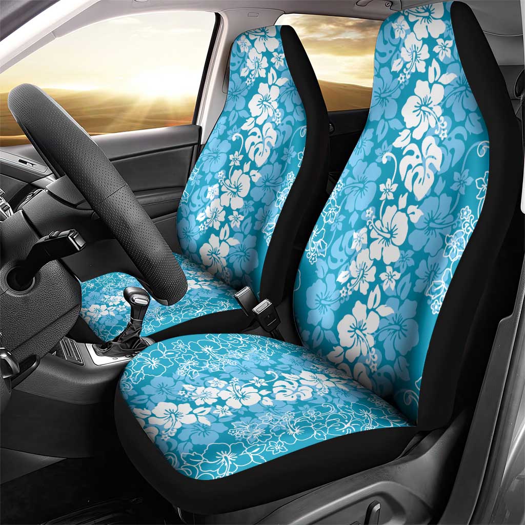 Hawaiian Lei Day Car Seat Cover Blue Hibiscus Flowers Lei Art