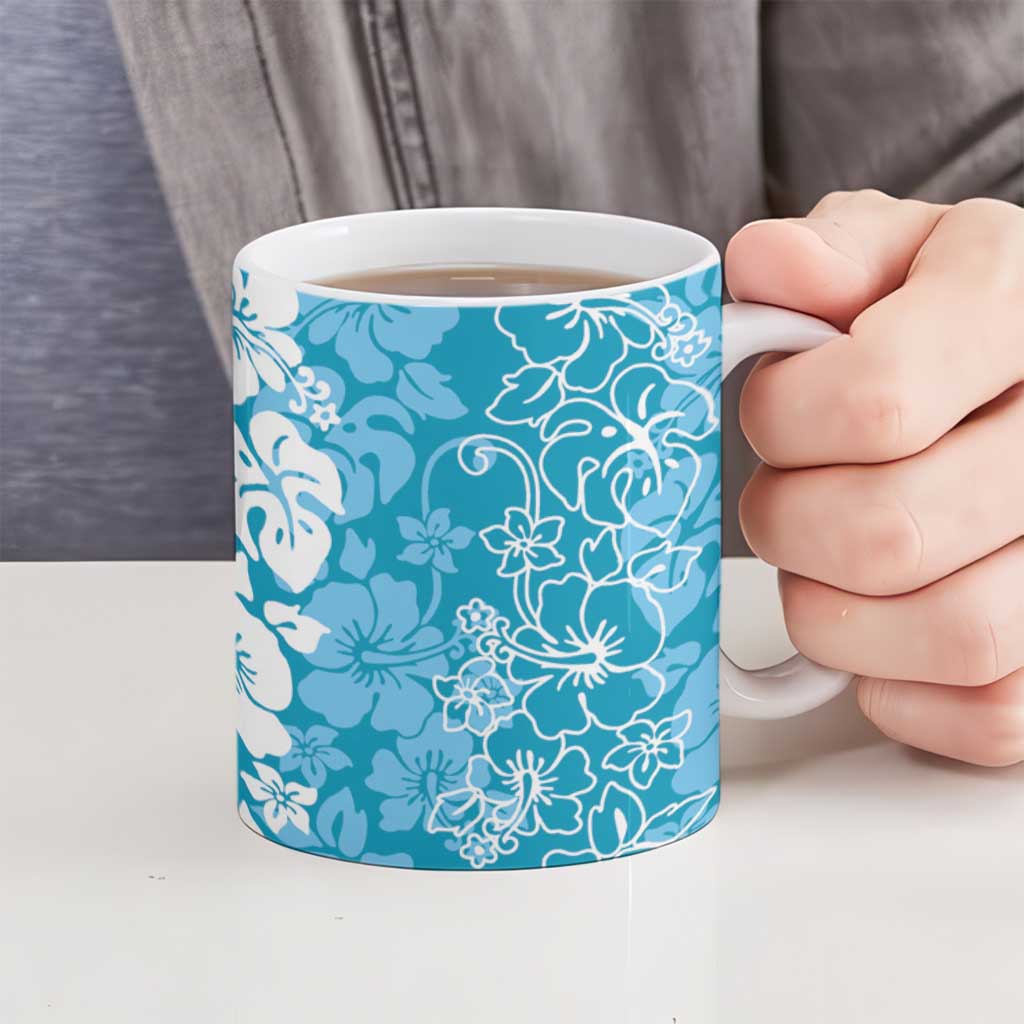 Hawaiian Lei Day Ceramic Mug Blue Hibiscus Flowers Lei Art - Polynesian Pride