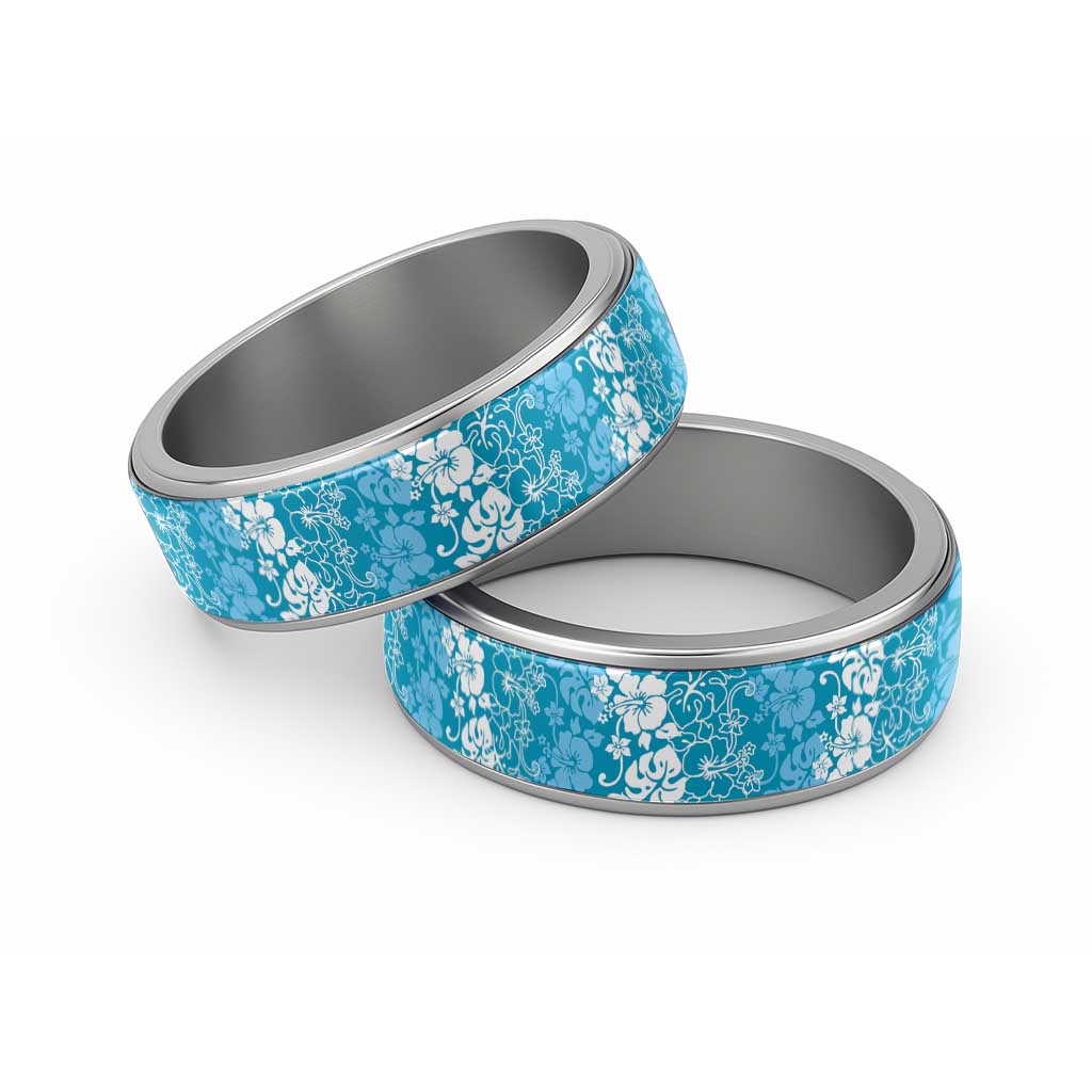 Hawaiian Lei Day Classic Ring Blue Hibiscus Flowers Lei Art LT9 Sliver Blue - Polynesian Pride