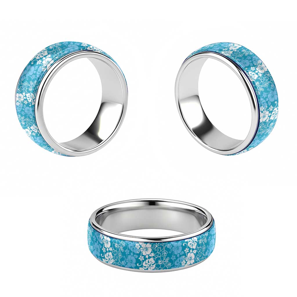 Hawaiian Lei Day Classic Ring Blue Hibiscus Flowers Lei Art LT9 - Polynesian Pride