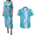 Hawaiian Lei Day Couples Matching Puletasi and Hawaiian Shirt Blue Hibiscus Flowers Lei Art