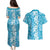 Hawaiian Lei Day Couples Matching Puletasi and Hawaiian Shirt Blue Hibiscus Flowers Lei Art