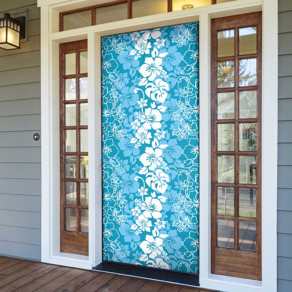 Hawaiian Lei Day Door Cover Blue Hibiscus Flowers Lei Art - Polynesian Pride