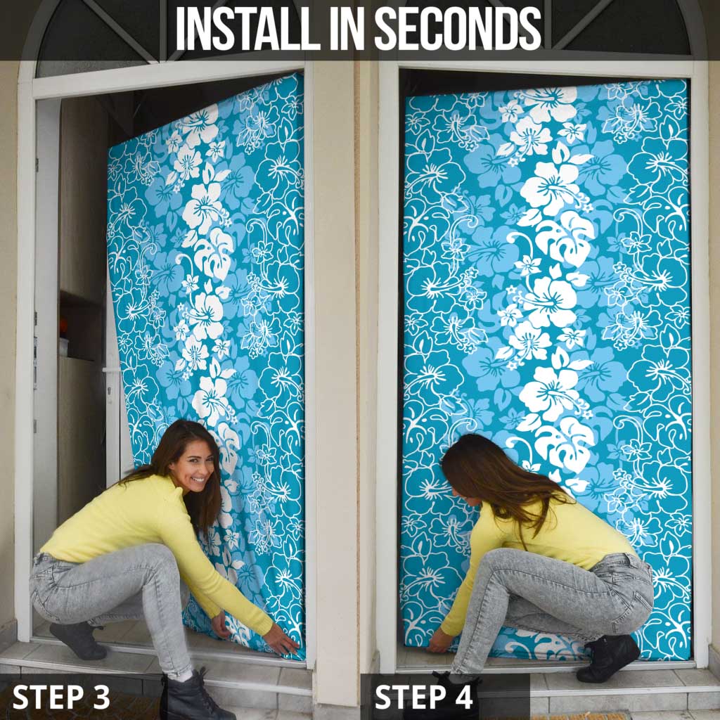 Hawaiian Lei Day Door Cover Blue Hibiscus Flowers Lei Art - Polynesian Pride