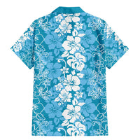 Hawaiian Lei Day Family Matching Mermaid Dress and Hawaiian Shirt Blue Hibiscus Flowers Lei Art