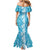 Hawaiian Lei Day Family Matching Mermaid Dress and Hawaiian Shirt Blue Hibiscus Flowers Lei Art