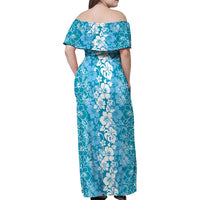 Hawaiian Lei Day Family Matching Off Shoulder Maxi Dress and Hawaiian Shirt Blue Hibiscus Flowers Lei Art