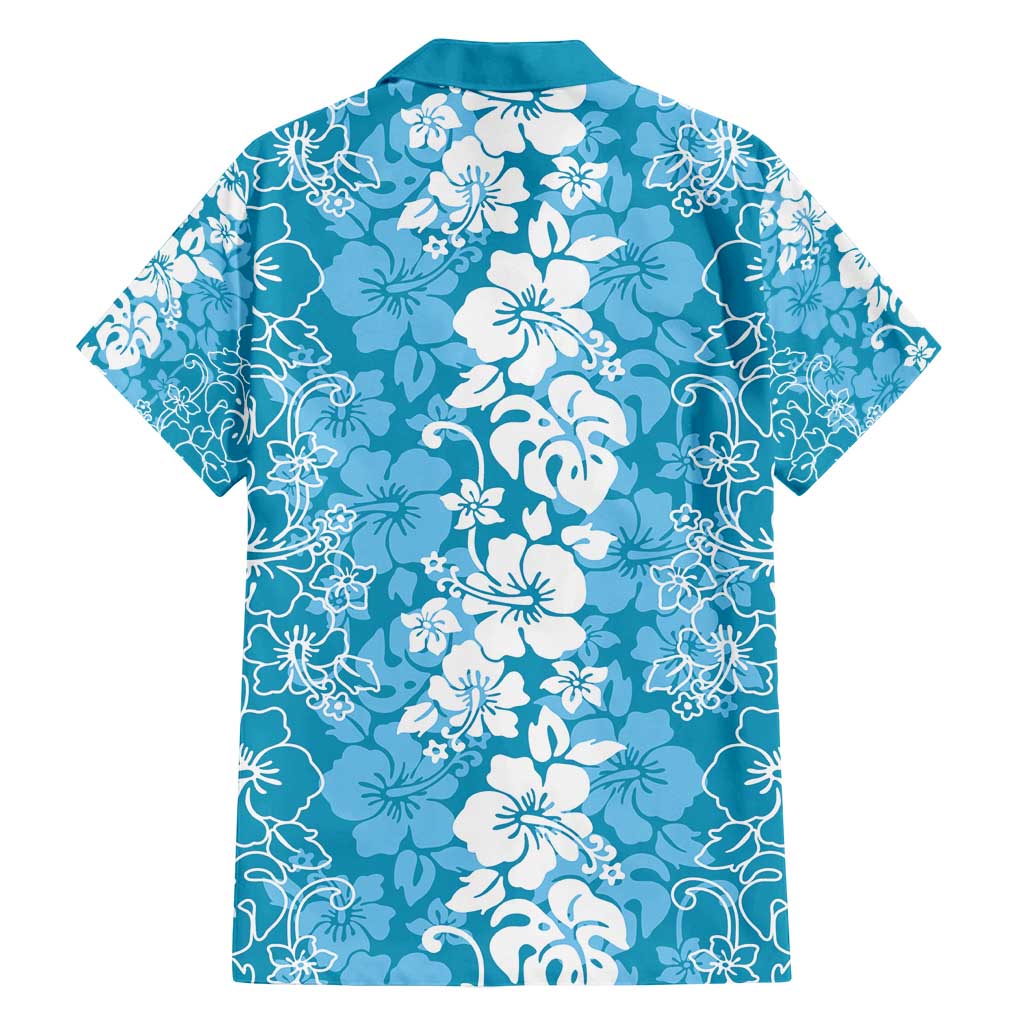 Hawaiian Lei Day Family Matching Off Shoulder Short Dress and Hawaiian Shirt Blue Hibiscus Flowers Lei Art LT9 - Polynesian Pride
