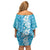 Hawaiian Lei Day Family Matching Off Shoulder Short Dress and Hawaiian Shirt Blue Hibiscus Flowers Lei Art