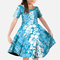 Hawaiian Lei Day Family Matching Summer Maxi Dress and Hawaiian Shirt Blue Hibiscus Flowers Lei Art LT9 Daughter's Dress Blue - Polynesian Pride