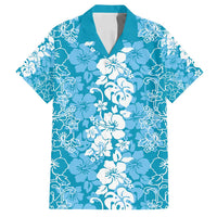 Hawaiian Lei Day Family Matching Summer Maxi Dress and Hawaiian Shirt Blue Hibiscus Flowers Lei Art LT9 Dad's Shirt - Short Sleeve Blue - Polynesian Pride