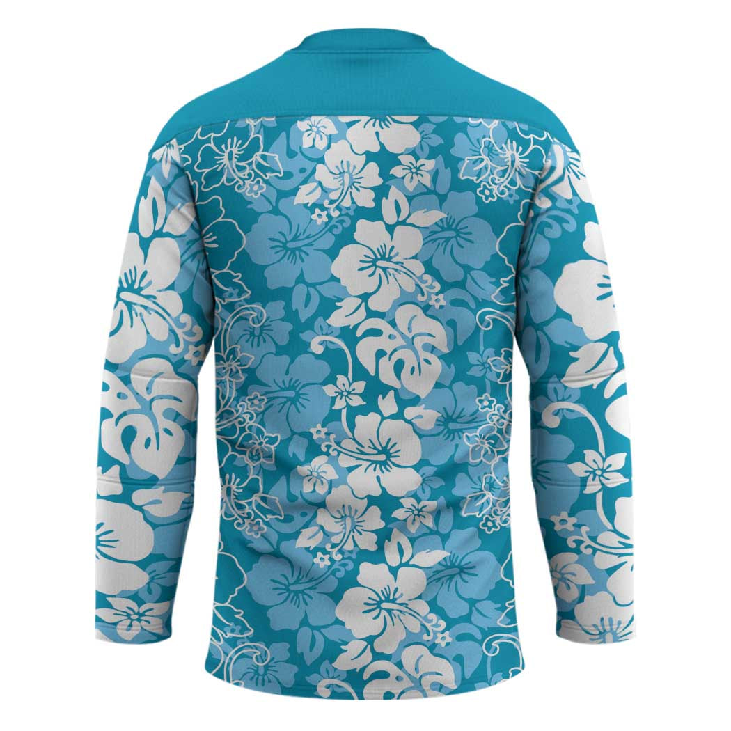 Hawaiian Lei Day Hockey Jersey Blue Hibiscus Flowers Lei Art - Polynesian Pride